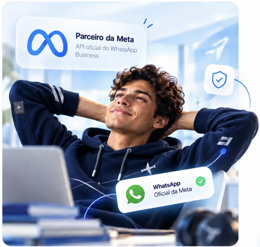 Aluno relaxado após estudar pelo WhatsApp oficial